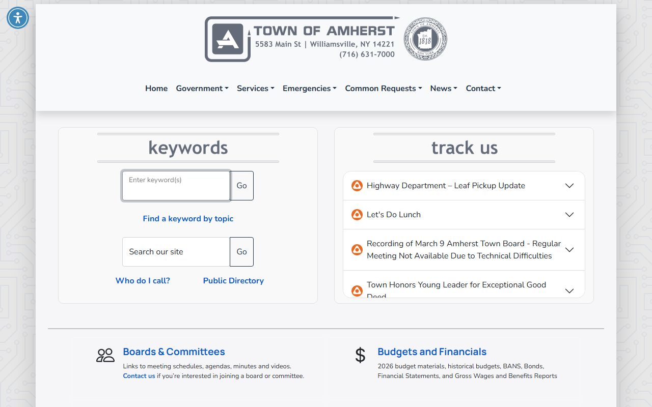 Town of Amherst official criminal records resources
