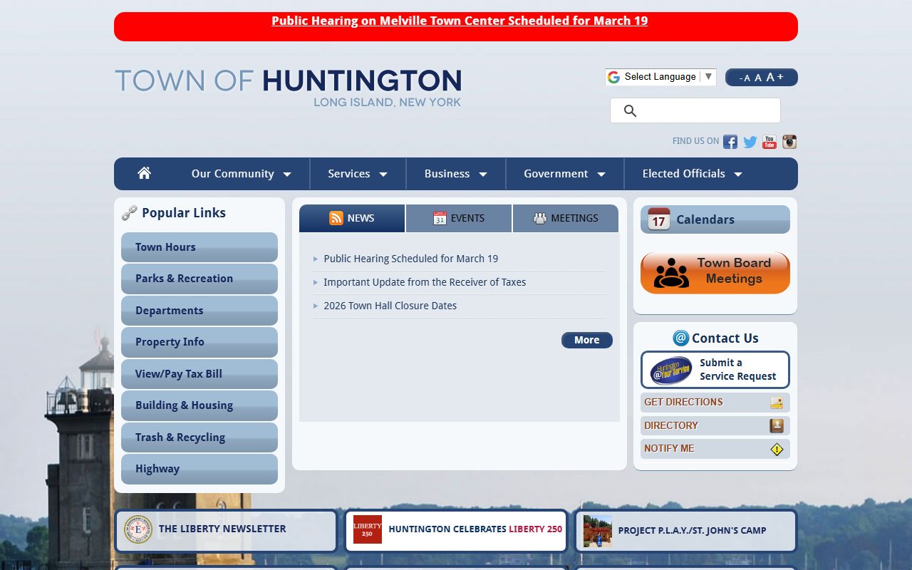 Town of Huntington official website for criminal records