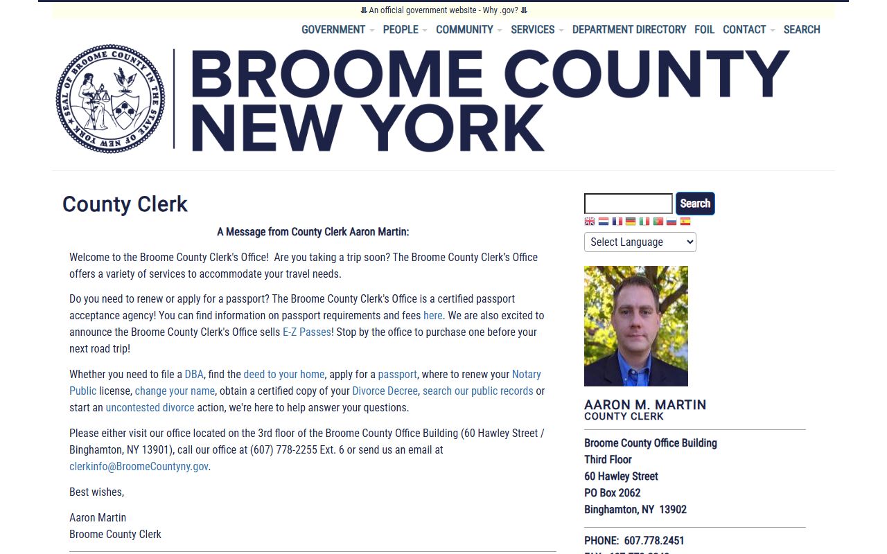 Broome County Clerk website for criminal records searches