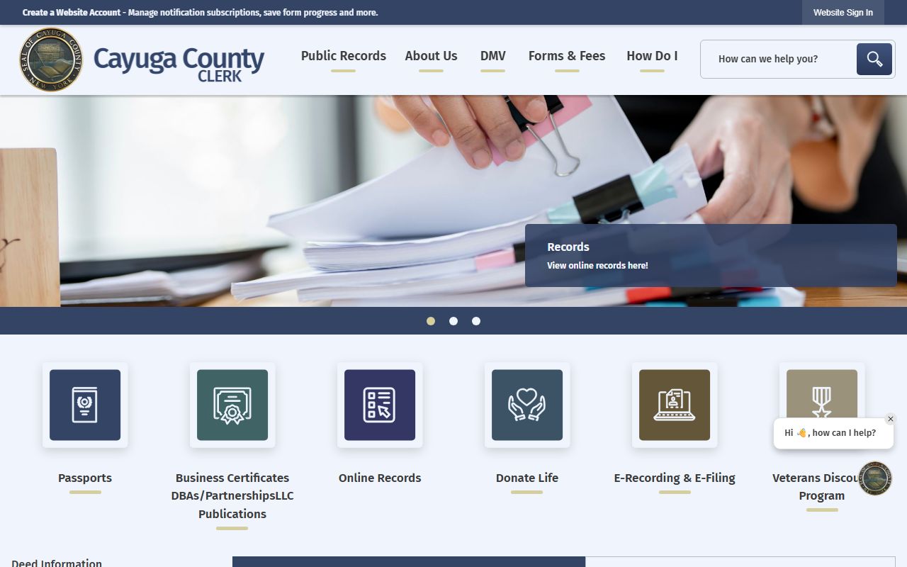 Cayuga County Clerk website for criminal records searches