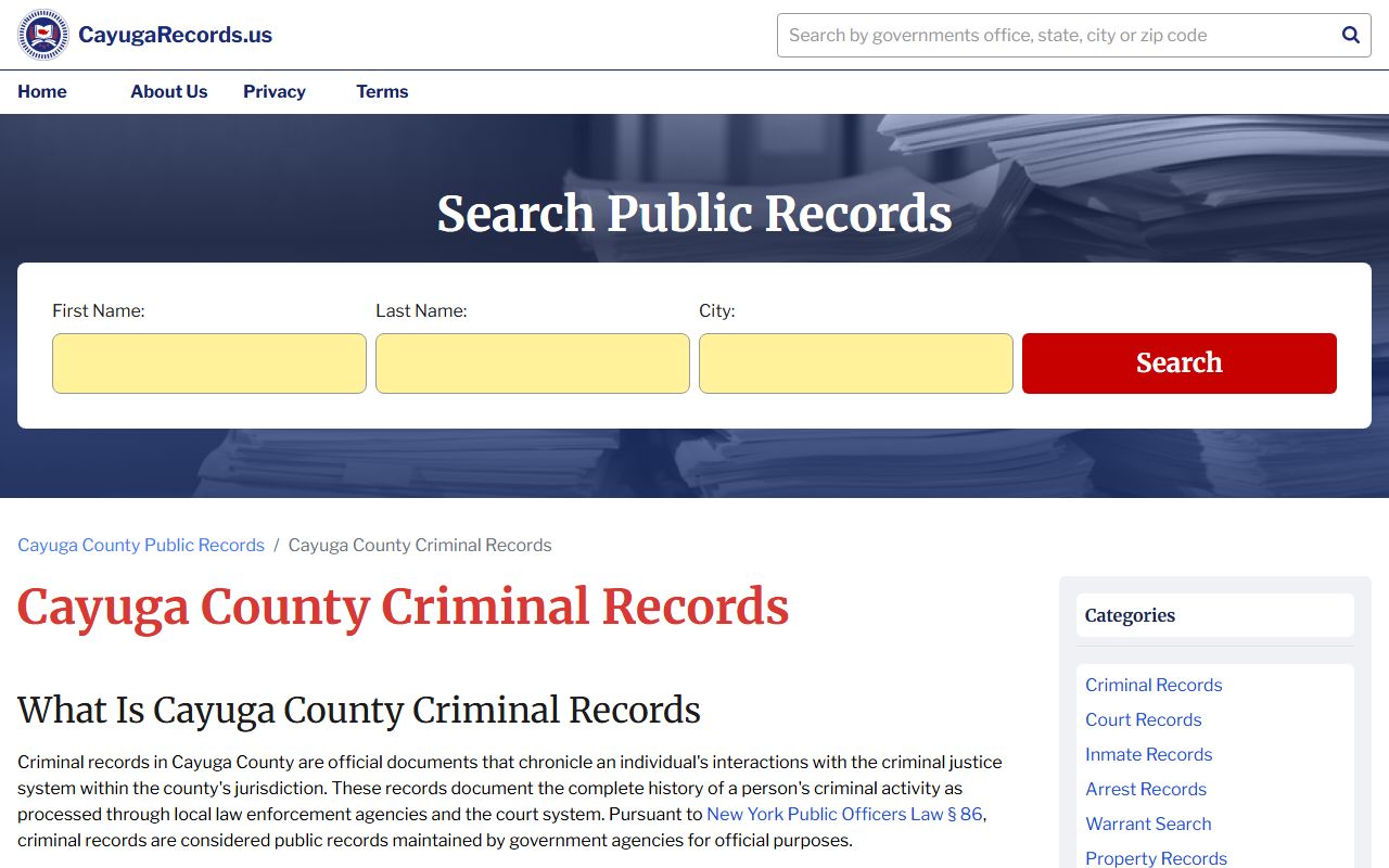 Cayuga County criminal records search resources