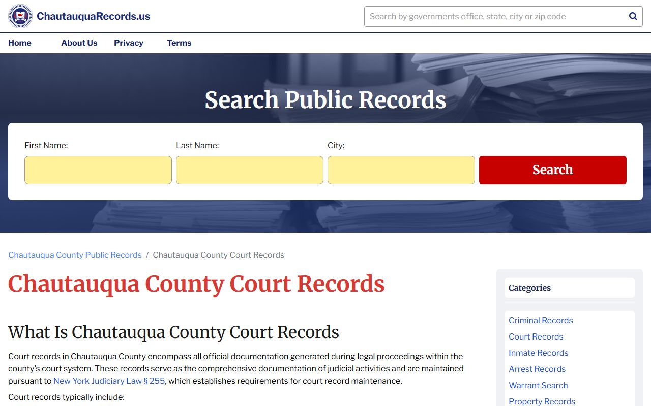 Chautauqua County court records access for criminal records