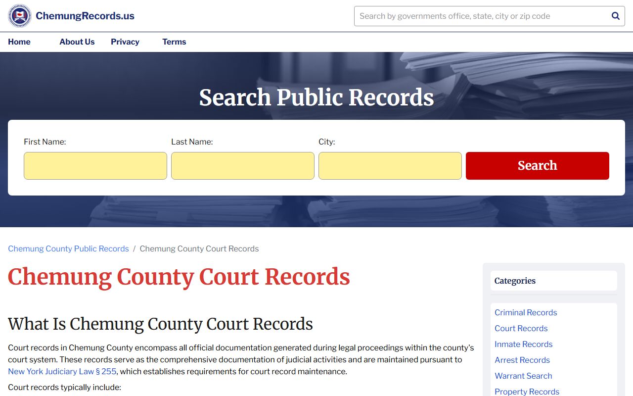Chemung County court records search for criminal records