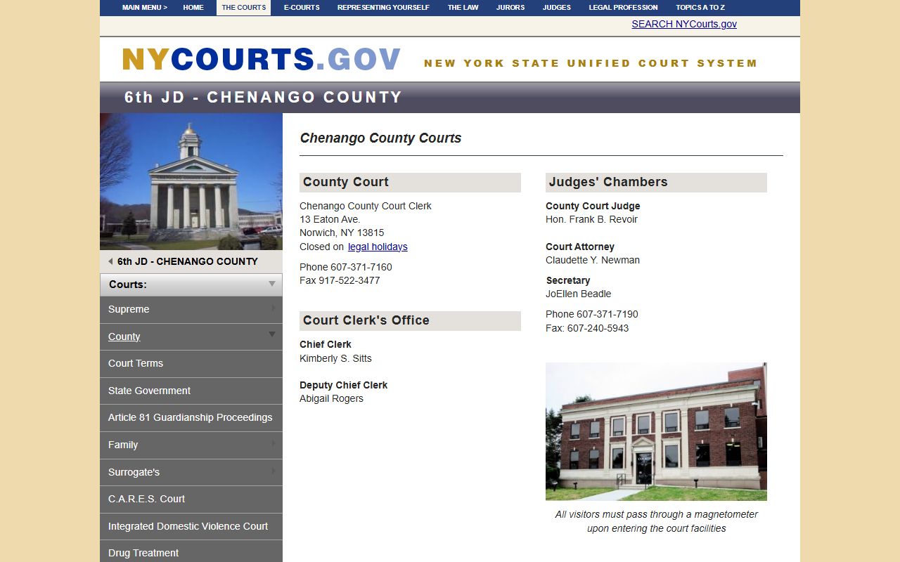 Chenango County Court information page for criminal records
