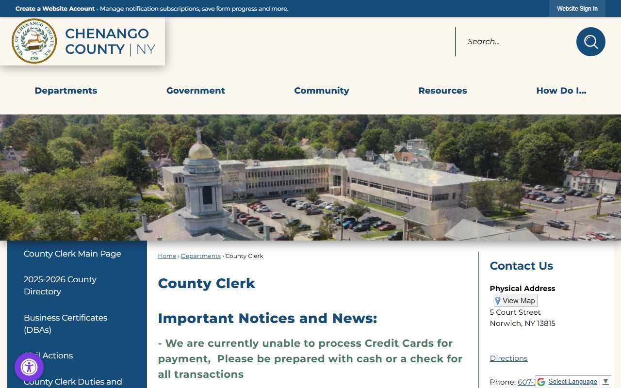 Chenango County Clerk website for criminal records access