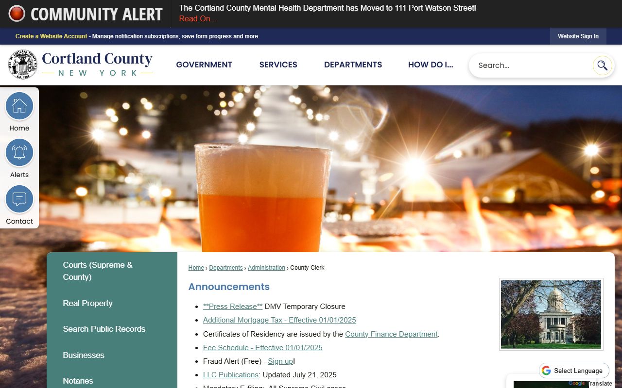 Cortland County Clerk office for criminal records