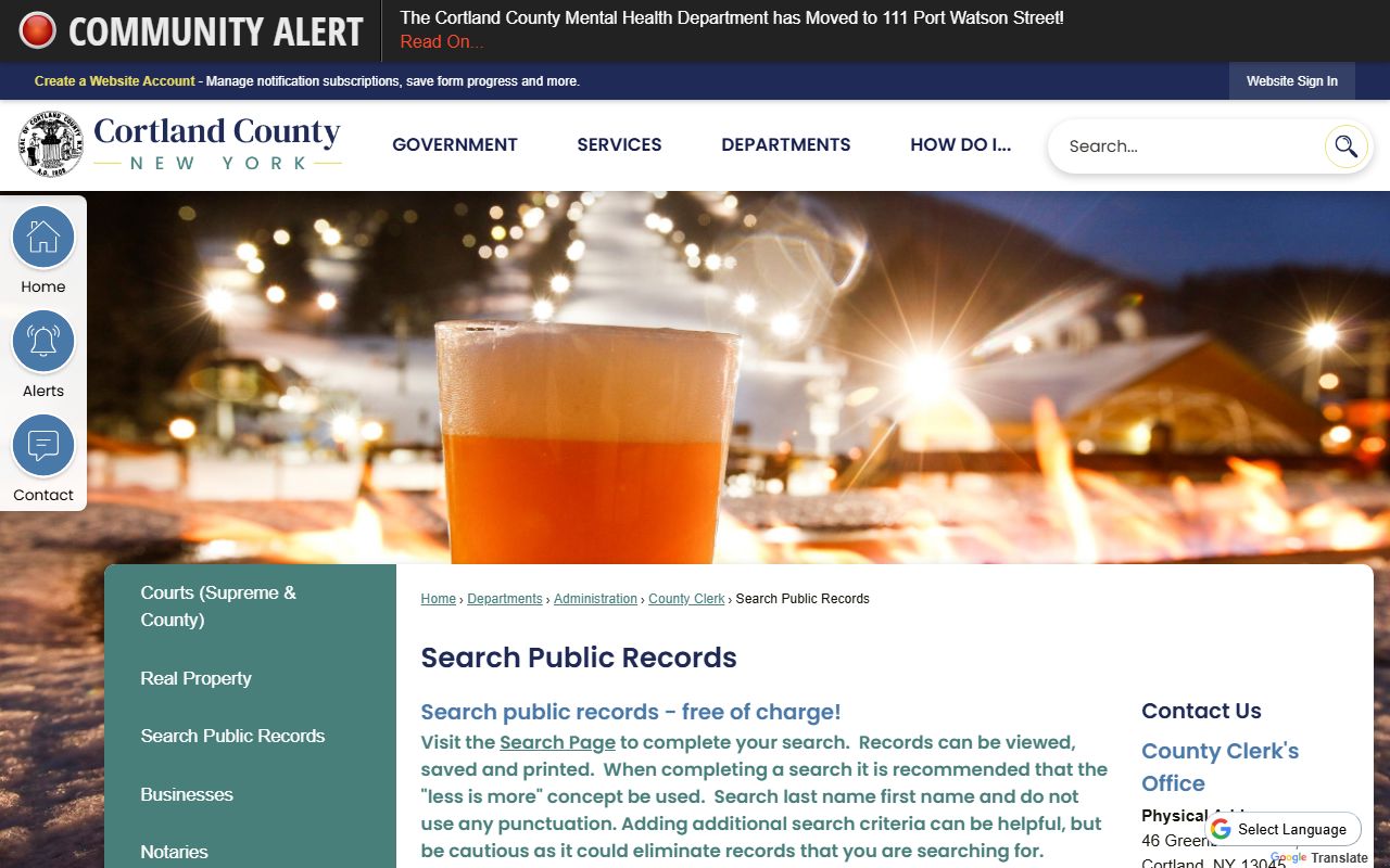 Cortland County public records search for criminal records