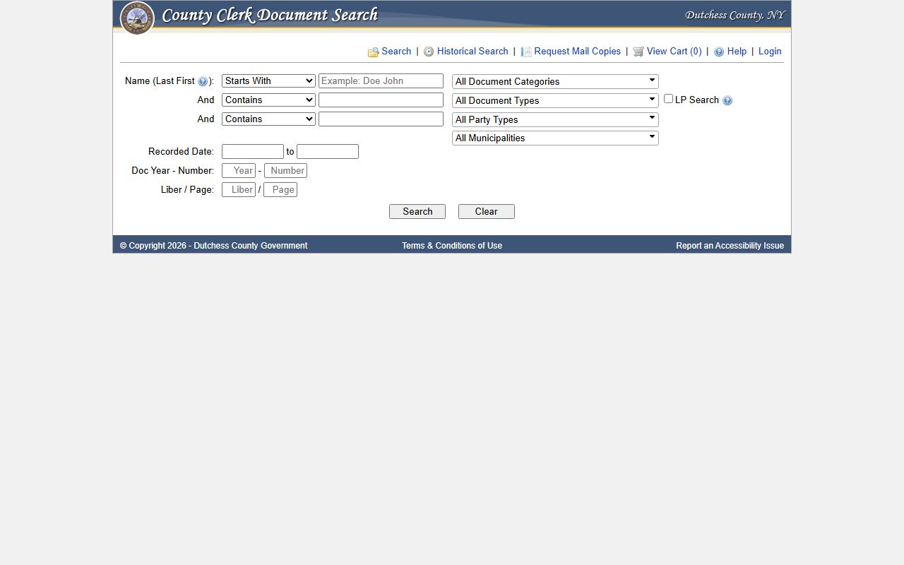 Dutchess County document search system for criminal records