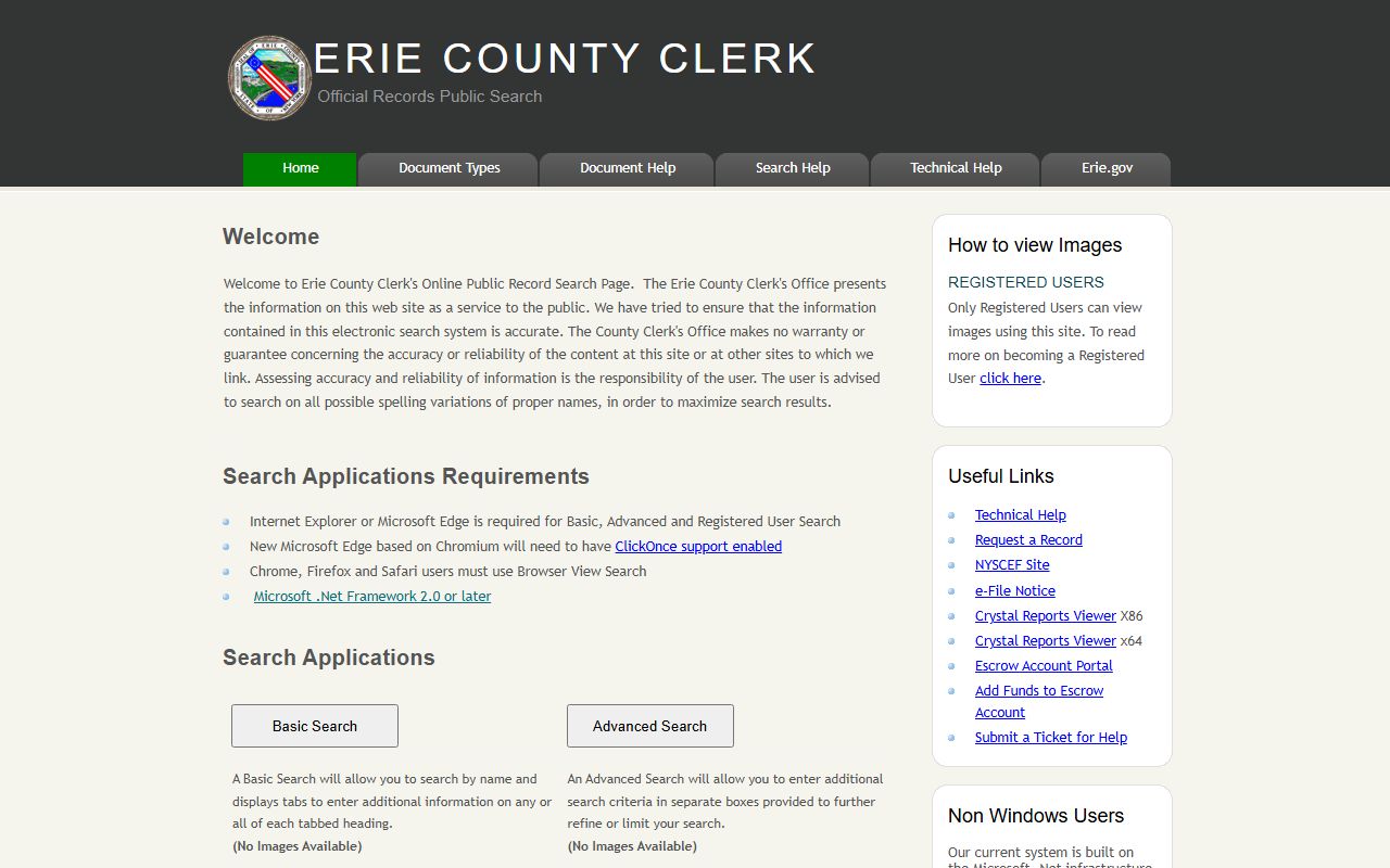 Erie County Clerk public records search for criminal records