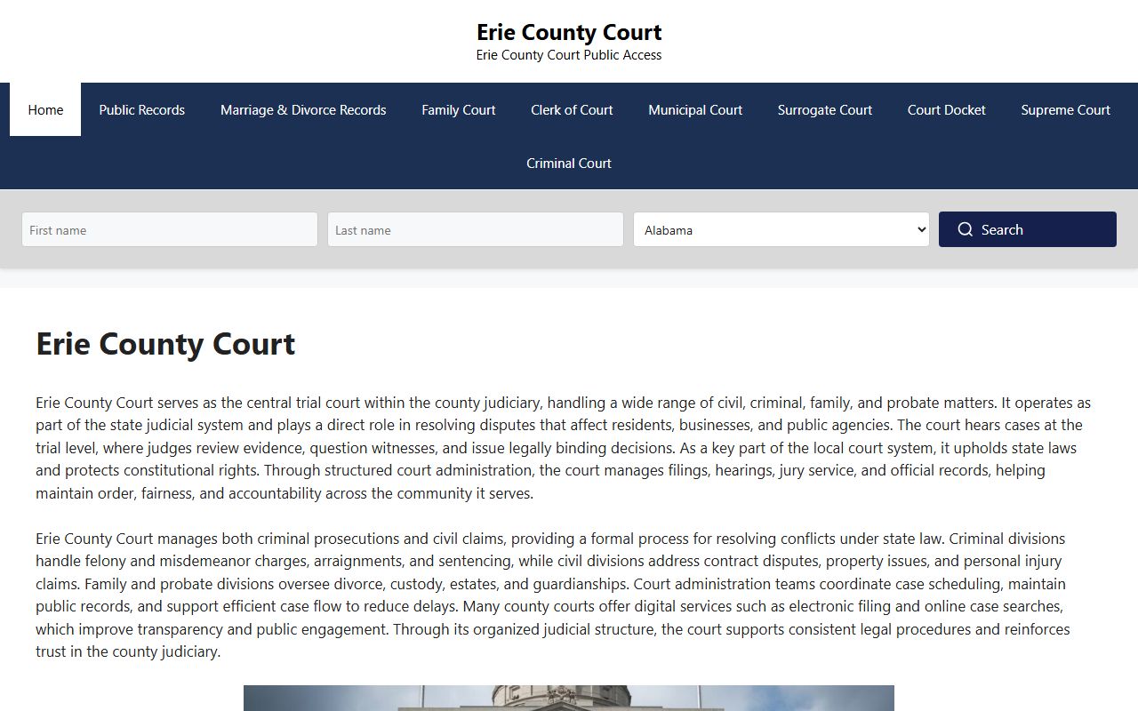 Erie County Court building for criminal records access in Buffalo