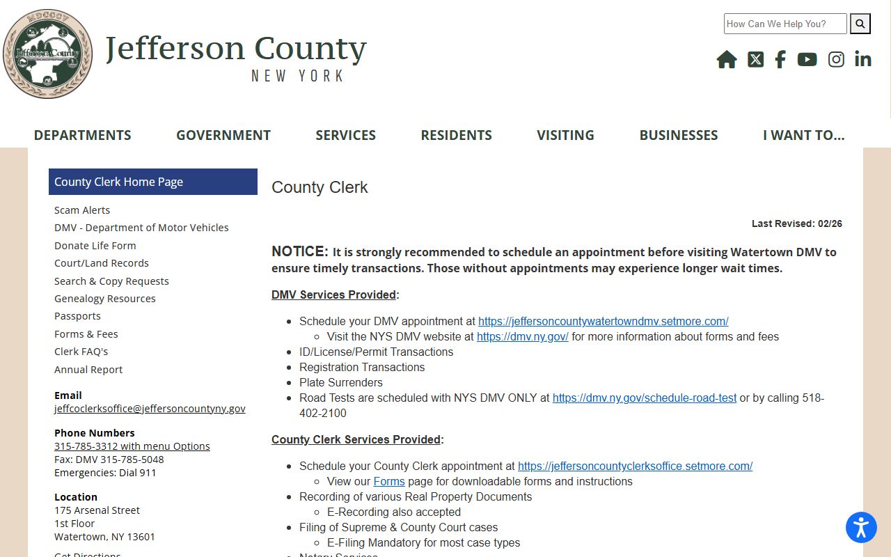Jefferson County Clerk office for criminal records searches in Watertown