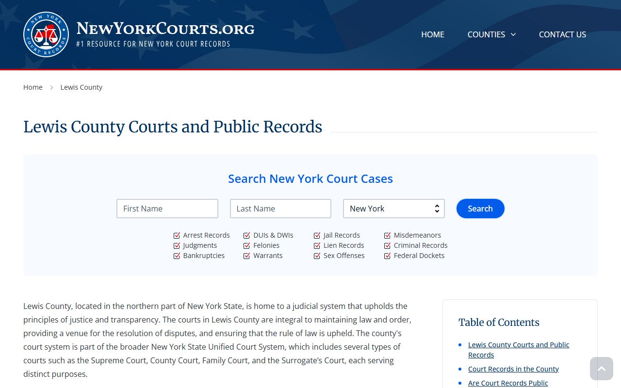 Lewis County court records for criminal cases in New York