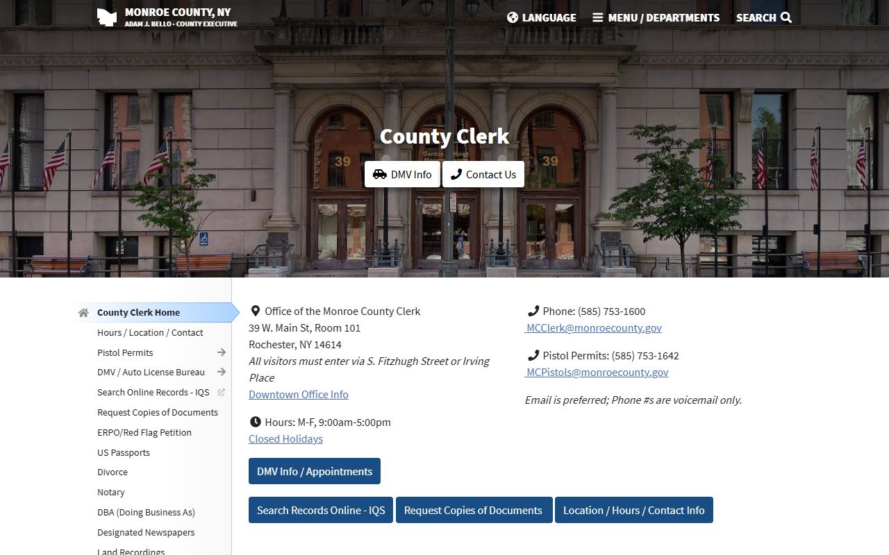 Monroe County Clerk office for criminal records searches in Rochester
