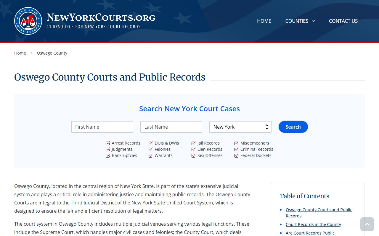 Oswego County court records search for criminal cases