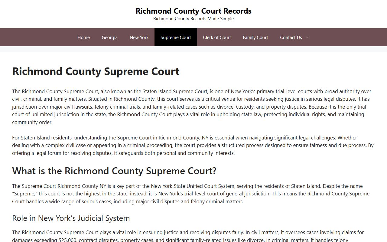 Richmond County Supreme Court criminal records search