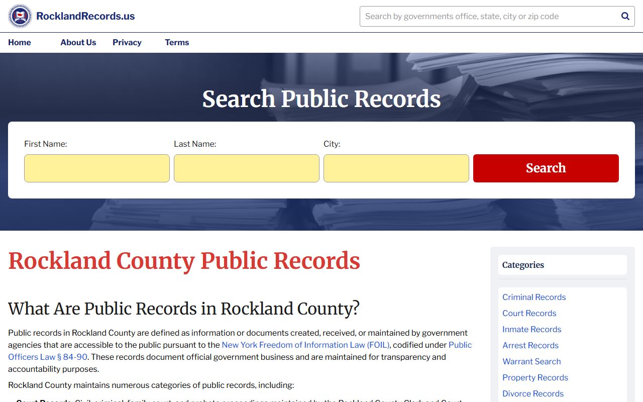 Rockland County records portal for criminal records search