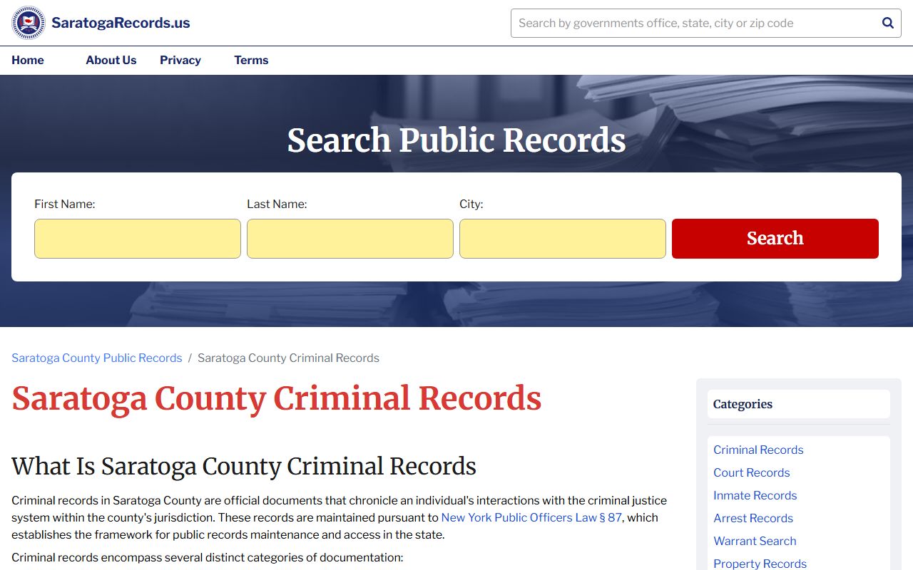 Saratoga County criminal records access and search tools