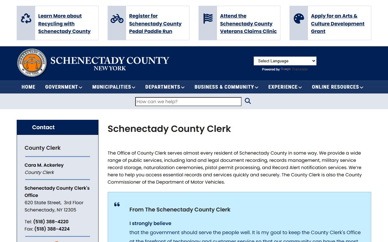 Schenectady County Clerk website for criminal records searches