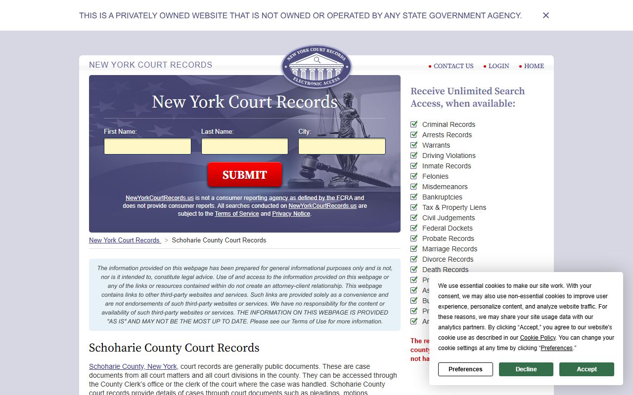 Schoharie County court records and criminal records portal