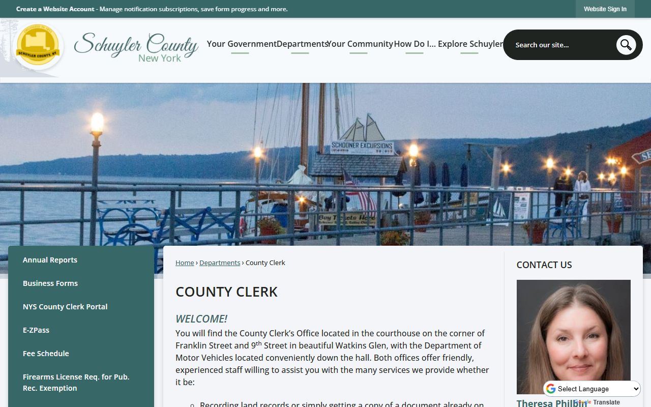 Schuyler County Clerk website for criminal records in Watkins Glen