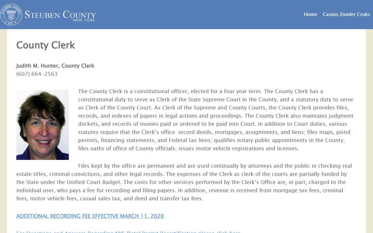 Steuben County Clerk website for criminal records in Bath NY