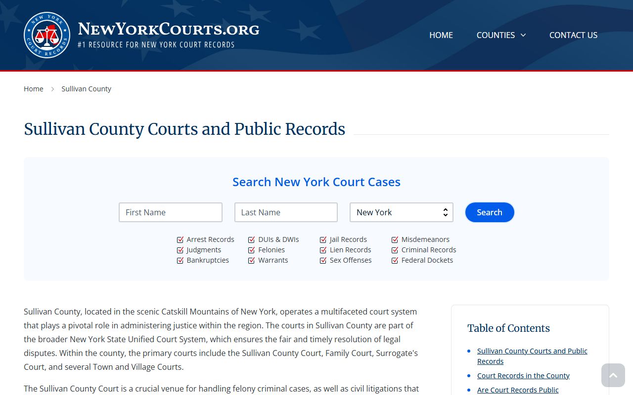 Sullivan County court records access for criminal record searches