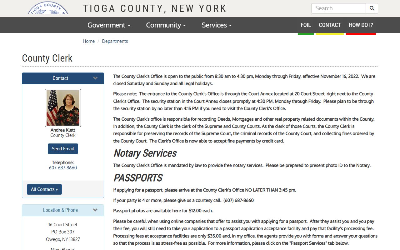 Tioga County Clerk website for criminal records in Owego NY