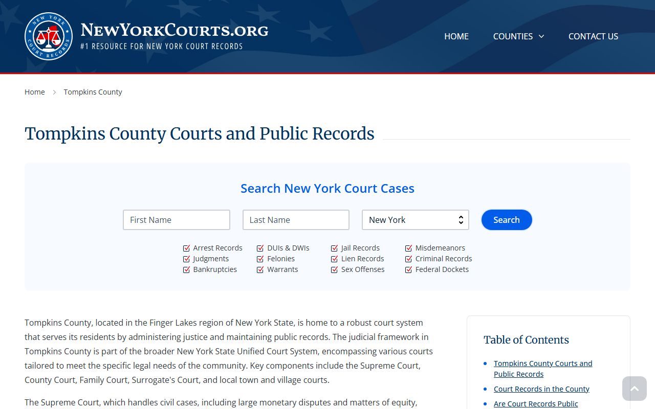 Tompkins County court records access for criminal record searches in Ithaca