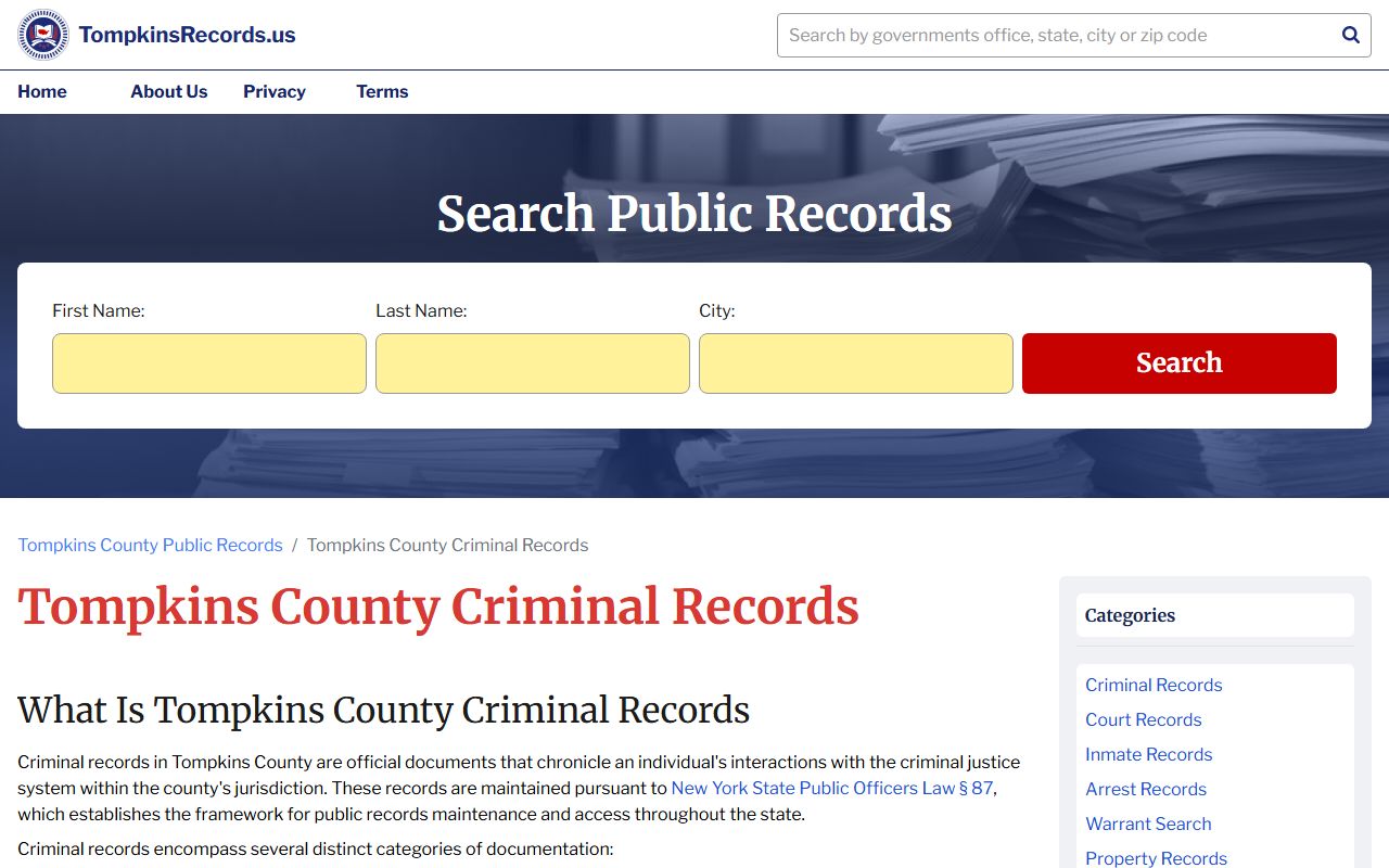 Tompkins County criminal records search and access tools