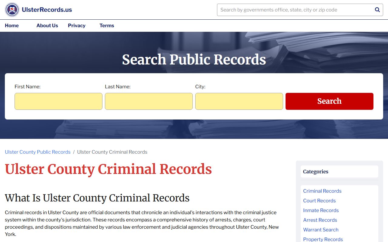 Ulster County criminal records access and request procedures
