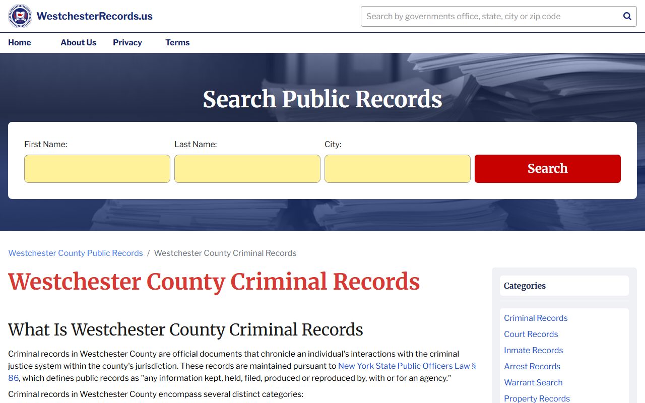 Westchester County criminal records access information