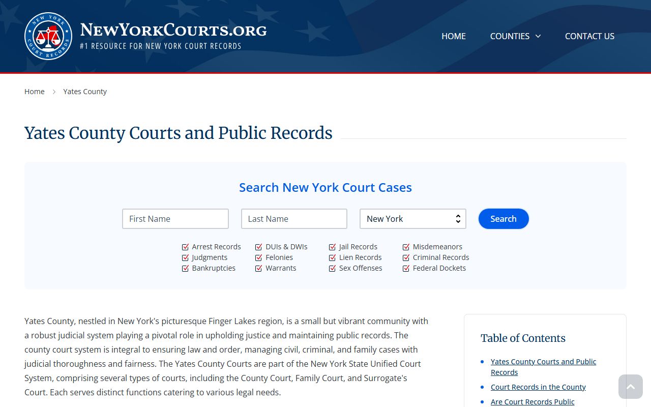 Yates County court records for criminal records search