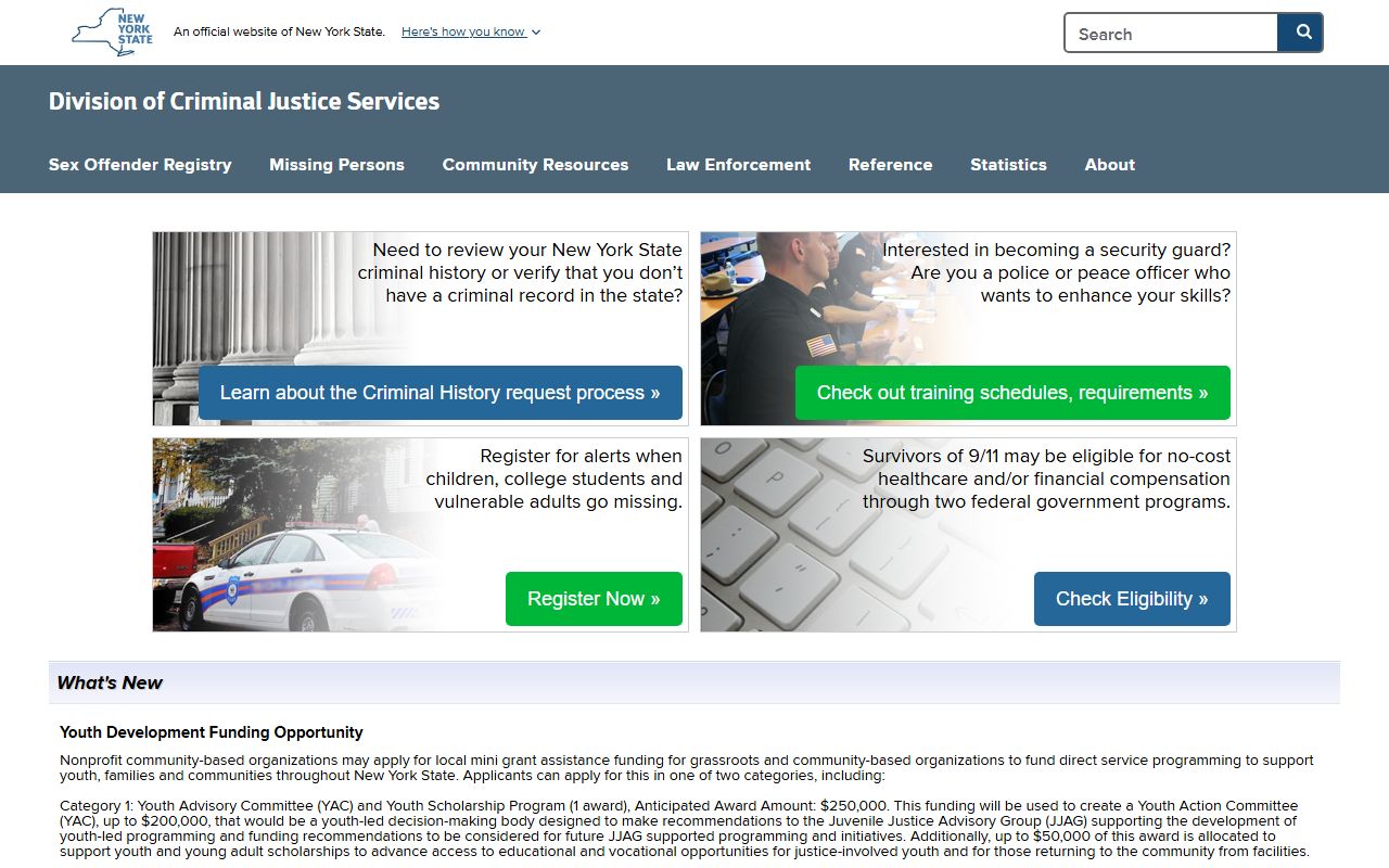 NYS Division of Criminal Justice Services homepage