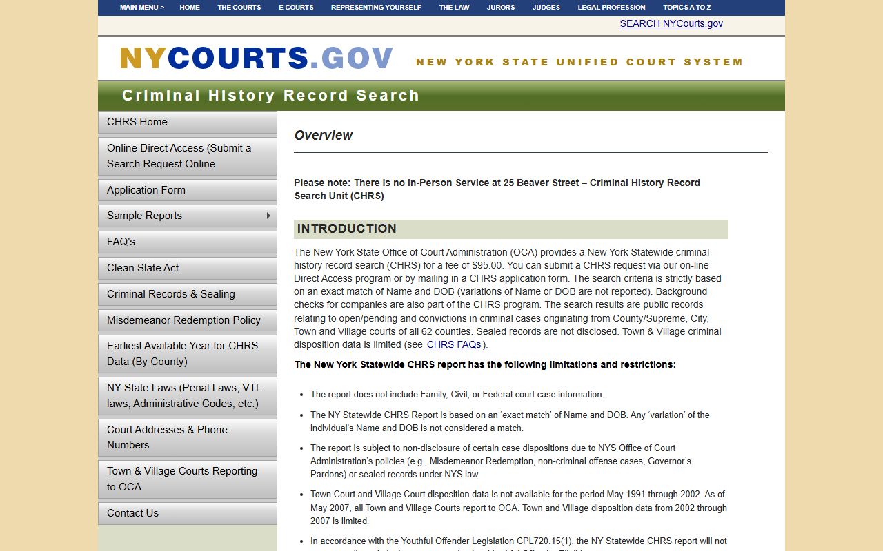 New York State Criminal History Record Search portal