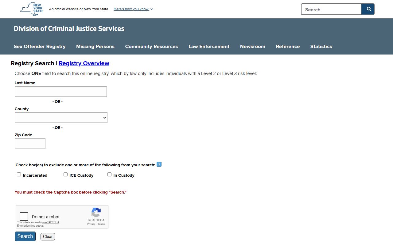 New York State Sex Offender Registry for Franklin County searches